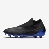 Chaussures de football à crampons hauts noires avec semelle bleue pour terrain ferme, unisexe, toutes saisons