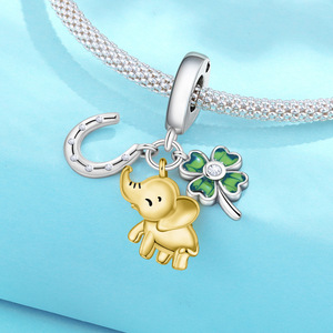 White copper <b>elephant</b>, four-leaf clover, and horseshoe pendant – a niche, high-end piece. DIY bracelet, accessory, and pendant - Product Image 2