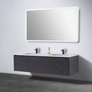 Hot Sale Modern Black Coating Environmental Friendly Plywood Bathroom <b>Vanities</b> Custom Made Big Wooden Bathroom Cabinet LED - Product Image 2