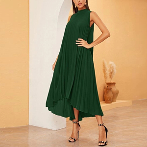 Corbata alta baja y vestido plisado sin mangas suelta más tamaño mujer elegante vestido de verano - Product Image 6