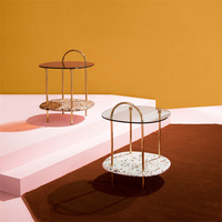 Ensemble de 2 tables à thé centrales en quartz bon marché en métal, petite table basse nordique ronde en marbre avec plateau en verre trempé et acier inoxydable
