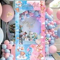 Kain Latar Belakang Foto Pesta Pengungkapan Jenis Kelamin Bayi Perlengkapan Foto Pesta Pembaptisan Bayi Latar Belakang Beruang Biru dan Merah Muda