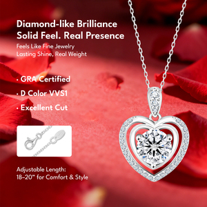Collar con Colgante de Doble Corazón de Moissanita de Corte Brillante VVS1 de 3/2/1 Quilates, Cadena de Plata de Ley 925, Regalos de Joyería para Cumpleaños, Collar de Amor GRA - Product Image 2