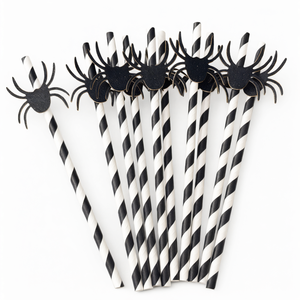Pailles à boire en papier araignée pour Halloween, 20 pièces, pailles de fête rayées noir et blanc pour les fêtes - Product Image 1