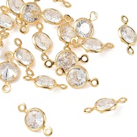 PandaHall SHEGRACE 20 pièces Connecteurs de boucles d'oreilles en laiton sans nickel, pavé de zircone cubique, ronds et plats, style Kundan