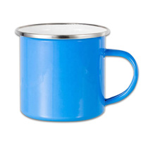 Tasse en émail vierge personnalisable, en forme de v, 1 pièce, sans poignée, bord en acier inoxydable, pour café, pour la promotion, blanc, noir