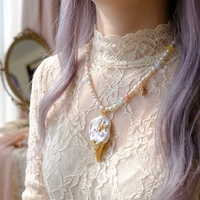 Collier pendentif crème glacée en perles, plaqué or 18 carats, chaîne de clavicule, bijou géométrique pour femme