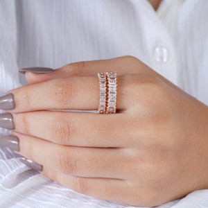 Elegant rose <b>gold</b> baguette diamond double band <b>ring</b> for women luxury bridal anniversary engagement jewelry gift - Product Image 6