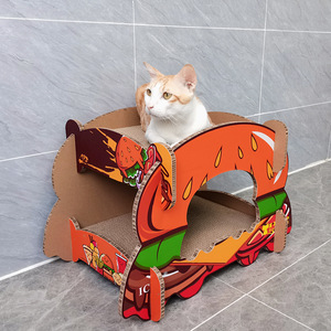 Rascador de gato de cartón corrugado con forma de hamburguesa de 1,5 kg duradero y cama con embalaje de caja de diseño divertido - Product Image 3