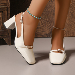 Escarpins élégants à bout carré et boucle, grande taille, talon haut, nouvelle collection printemps, sexy, à bout fermé pour femme - Product Image 4