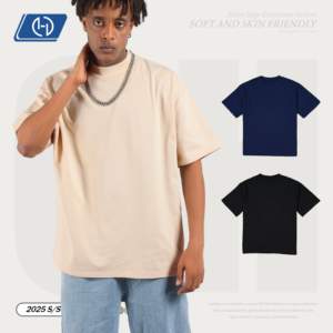 T-shirt en coton 230G pour homme, couleur unie, coupe ample, col rond, manches courtes, streetwear décontracté, tee-shirt basique - Product Image 3