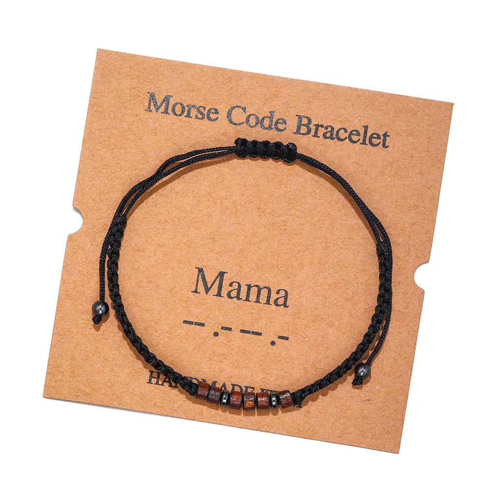 Simple Jewelry Wooden Obsidian Bracelets Morse Code Alphabet Number Couple Bracelet Morse Code Adjustment Bracelet