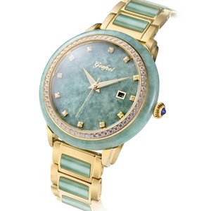 Montres automatiques mécaniques pour couple en jadéite naturelle avec lunette diamantée et affichage de la date – Montre-bracelet de luxe élégante pour le dropshipping - Product Image 1