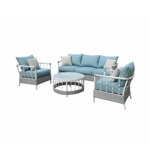 High-end açık dinlenme mobilyası klasik 4 parça koltuk takımı hasır dokuma bahçe ve veranda seti