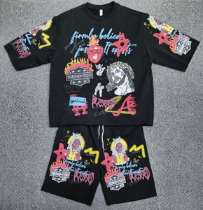 Tùy Chỉnh Retro In 100% Cotton T-Shirt Thời Trang Đường Phố Quá Khổ Lỏng Ngắn Tay Áo Unisex Phong Cách Giản Dị 220 Gram Rửa Sạch Jersey - Product Image 2