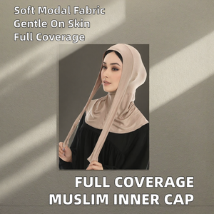 Solid Color Modal <b>Hijab</b> Undercap Tie Back Inner <b>Cap</b> Stretchy Jersey Head Cover for Daily Wear - Product Image 2