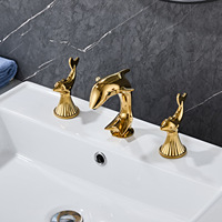Robinet mitigeur de lavabo Dolphin contemporain en laiton brossé à double poignée, 3 trous, à montage sur comptoir, avec valve en céramique, eau chaude et froide, pour salle de bain et cuisine