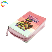 Bible en cuir PU d'usine, impression rose avec sac à fermeture éclair, livres de la Bible en espagnol reliés en cuir pour enfants, impression