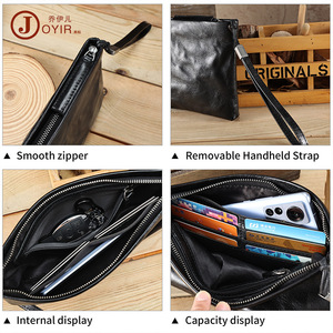 Joyir Pochette en cuir noire avec fermeture éclair, usage quotidien, couleur unie - Product Image 3