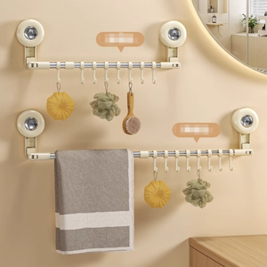 Porte-serviettes <span class=keywords><strong>mural</strong></span> multi-pliable et flexible à double télescopique, sans perçage, à ventouse, pour salle de bain et cuisine, avec <span class=keywords><strong>crochet</strong></span> de suspension robuste - Product Image 2