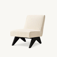 Fauteuil d'appoint moderne sans accoudoirs en tissu bouclé, confortable, en tissu Teddy, écologique, avec pieds en bois massif robustes, pour salon et chambre à coucher