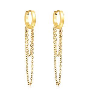 Boucles d'oreilles créoles longues à pampilles géométriques en acier inoxydable plaqué or 18 carats pour femme, bijoux fantaisie tendance - Product Image 1