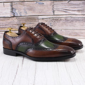 Zapatos Oxford Formales de Negocios de Cuero para Hombre, Color Verde Marrón, Cuero de Primera Calidad, Diseño de Puntos, Punta Redonda, Punta de Acero, Sin Cordones, Otoño - Product Image 5