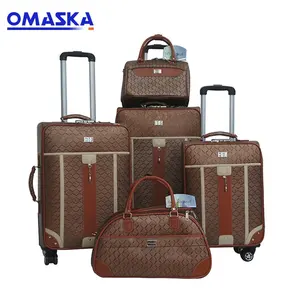 china fabrikant van hoge kwaliteit pu leder 4 wielen trolley bagage tas sets