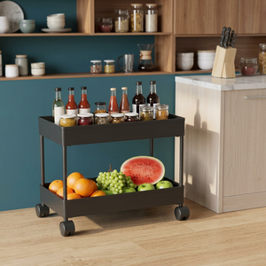 Chariot de rangement de cuisine moderne à double niveau avec roulettes pour l'organisation des épices et des fruits en gris - Product Image 6