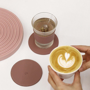 Luxury Promotional Gifts Custom PU Leather Coaster With Logo Printing Coffee Cup Mats Round Blank Drinks Wine Cup Coasters