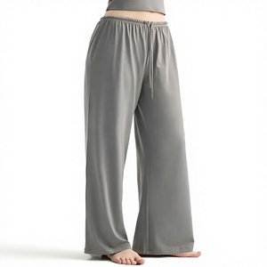 Pantalones de Punto Grises de Pierna Ancha y Corte Holgado para Mujer, con Cintura Ajustable con Cordón, para Uso Casual de Verano - Product Image 1