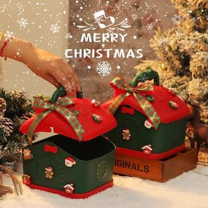Christmas Gift Box House Shape Candy <b>Container</b> With Bowknot For Holiday Decoration - Product Image 2