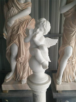 Figurines d'ange bébé enfant occidental nu en marbre de pierre de jardin, avec des ailes, en stock