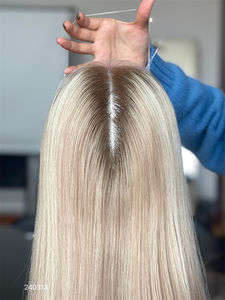 Cabello Remy recto de seda rubia 4*4 hecho a medida, parte delantera de encaje, línea de cabello prearrancada para mujeres con Base de seda Natural - Product Image 3