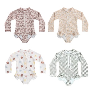 Traje de Baño de una Pieza de Manga Larga con Protección <span class=keywords><strong>UV</strong></span> para Niña Pequeña, Lindo Traje de Baño Floral para Vacaciones en la Playa - Product Image 2
