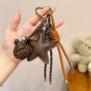 Llavero Colgante de Cuero PU con Estrella de Cinco Puntas y Cuerda Trenzada, Estilo Boho, con Mosquetón, Venta al por Mayor, Regalo - Product Image 2