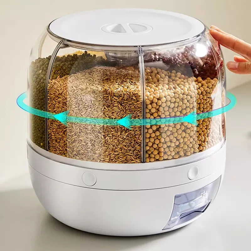Large dry Food Rice Dispenser 6-Grid Rice Bucket Whole Grains Rice Container Storage with Lid Kitchen storage container box