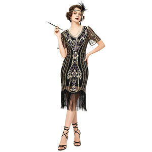1920s Gatsby Retro <b>Sequin</b> Beaded Cocktail Dress V-neck Sheath <b>Plus</b> <b>Size</b> Vintage Party Dress - Product Image 5