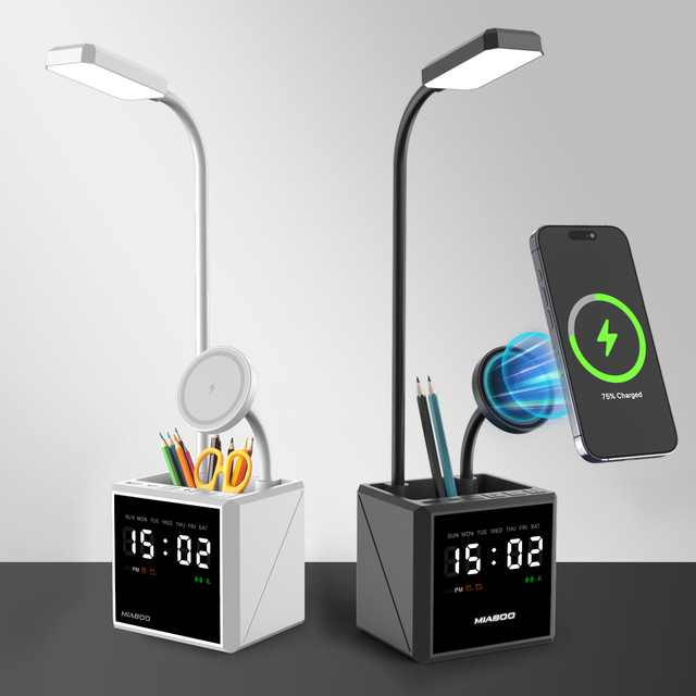 3 in 1 Wireless Charger Gift Set Clock Pen Holder Reading Lamp Magnetic Phone Stand LED Indicator Night Light-15W Fast Charging