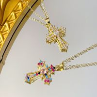 Collier pendentif croix rétro punk avec zircon unique, style européen américain, design en cuivre et bambou, clavicule, cadeau unisexe