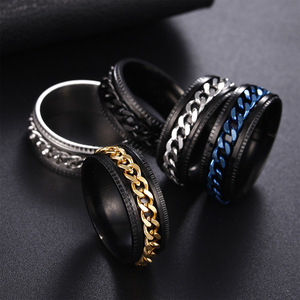 SJ フィジェットスピナーリング 卸売 8mm ステンレススチールチェーン 回転式不安解消リング 男性用 彼へのギフト ストレス解消 - Product Image 3