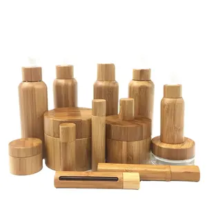 Custom Eco-Friendly 30ml 50ml 100ml Bamboo Empty Cosmetic Serum Lotion Bottles Cream Jar