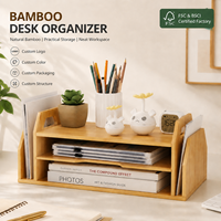 Organisateur de bureau en bambou naturel à double face, 2 niveaux, avec logo personnalisé, couleur bambou, pour le rangement de dossiers