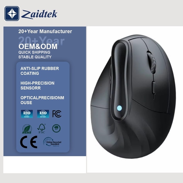 Vertical Wireless Optical Battery-Powered Dual-Mode Mouse USB 6 Buttons Ergonomic Design for Small Hands Laptop & Desktops Use