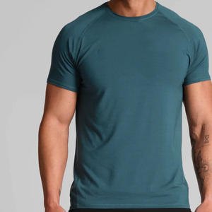T-shirt da <span class=keywords><strong>uomo</strong></span> in cotone di bambù all'ingrosso, neutre, per allenamento, fitness, atletica, palestra, ad asciugatura rapida, aderenti - Product Image 1