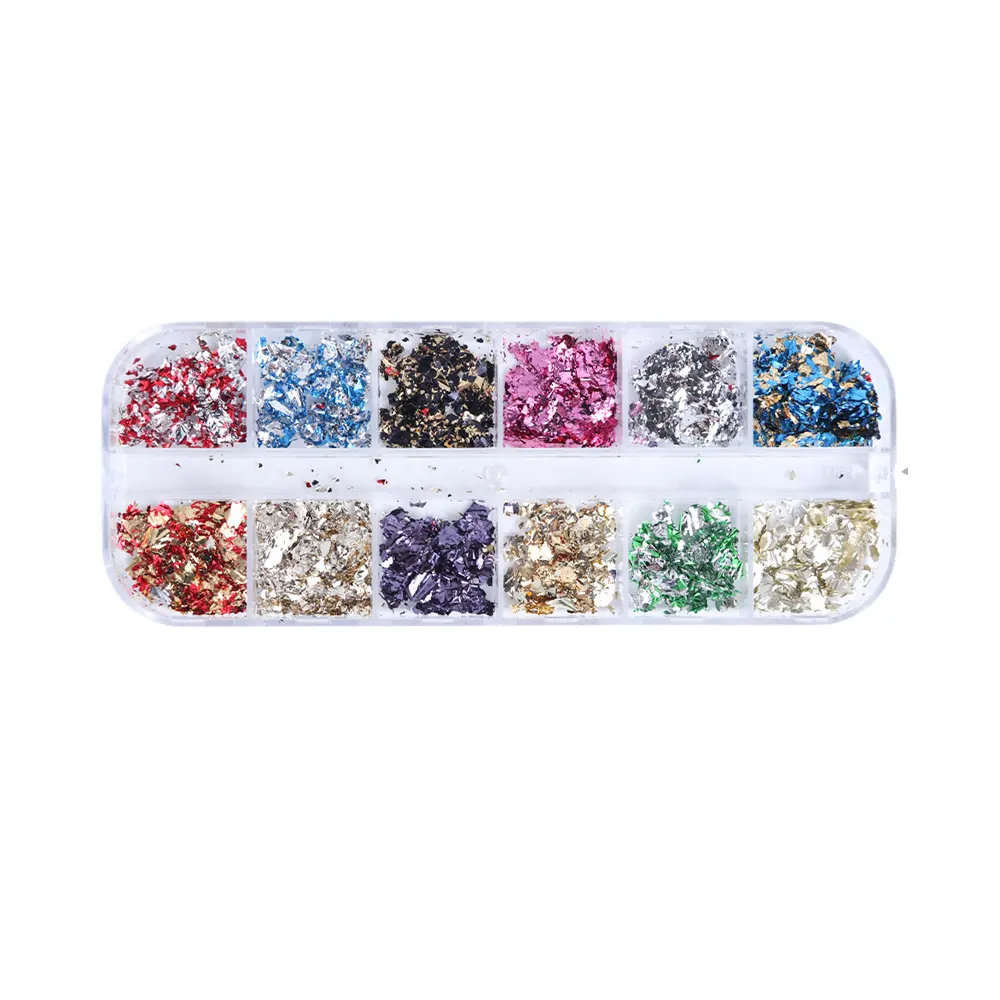12pcs/box aluminum mattelic colorful iridescent nail foil flakes