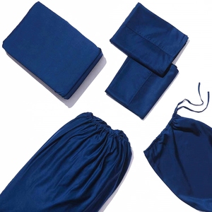 Queen Size Luxury Pure <strong>Navy</strong> Blue Bamboo Bed Sheet <strong>Set</strong> <strong>Duvet</strong> Cover <strong>Sets</strong> for Bedding - Product Image 2