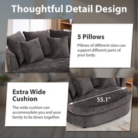 Fauteuil baril surdimensionné deux places en chenille anthracite tufté, idéal pour salon, avec 5 coussins – Offre Spéciale