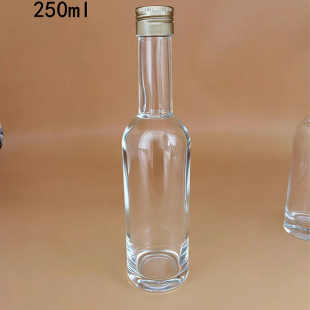 Empty  250ml Transparent Round Liquor Spirit Glass Bottle with Aluminum Screw Cap Syrup Vodka Brandy Whiskey Tequila Wine Bottle
