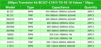 200PCS Transistors à diode TO-92, 10 spécifications, 20 de chaque : 2N2222, 2N2907, 2N3904, 2N3906, S8050, S8550, A1015, C1815, BC327, BC337